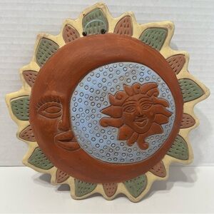 WALL ART Clay Sun and Moon indoor or outdoor garden hanging